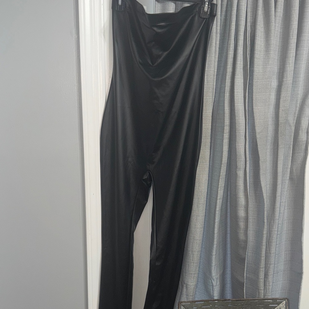 Fashion Nova Black Satin High-Waist Jumpsuit Leggings